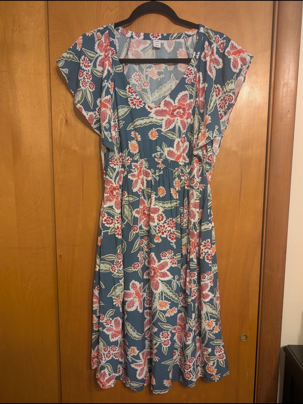 Old Navy Teal Maternity Dress with Coral & Cream Floral Print